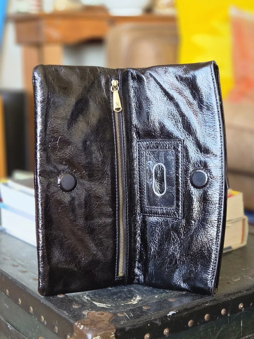 HOBO Zeal Black Leather Foldover Clutch